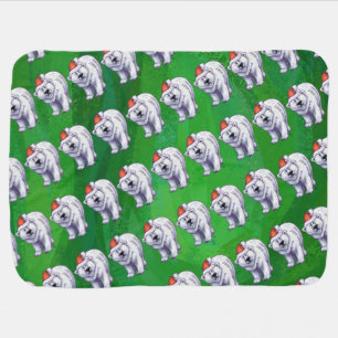 Polar Bear Christmas On Green Stroller Blanket