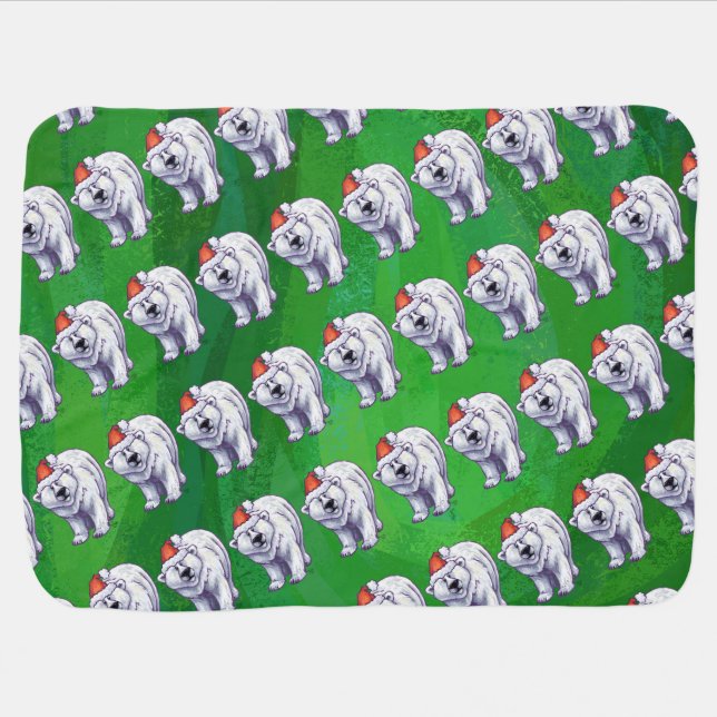 Polar Bear Christmas On Green Stroller Blanket (Horizontal)