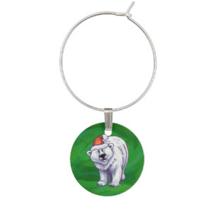 Polar Bear Christmas On Green Wine Charm