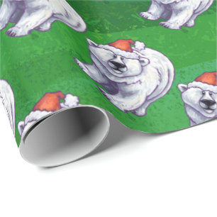 Polar Bear Christmas On Green Wrapping Paper