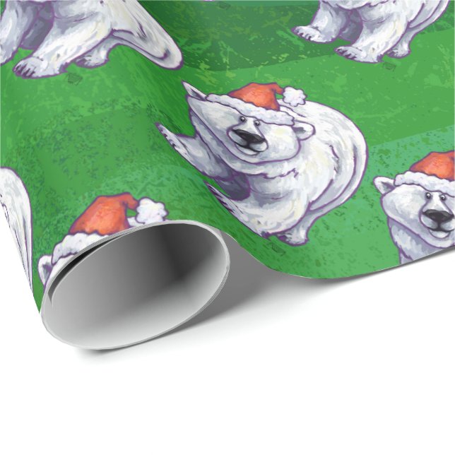 Polar Bear Christmas On Green Wrapping Paper (Roll Corner)