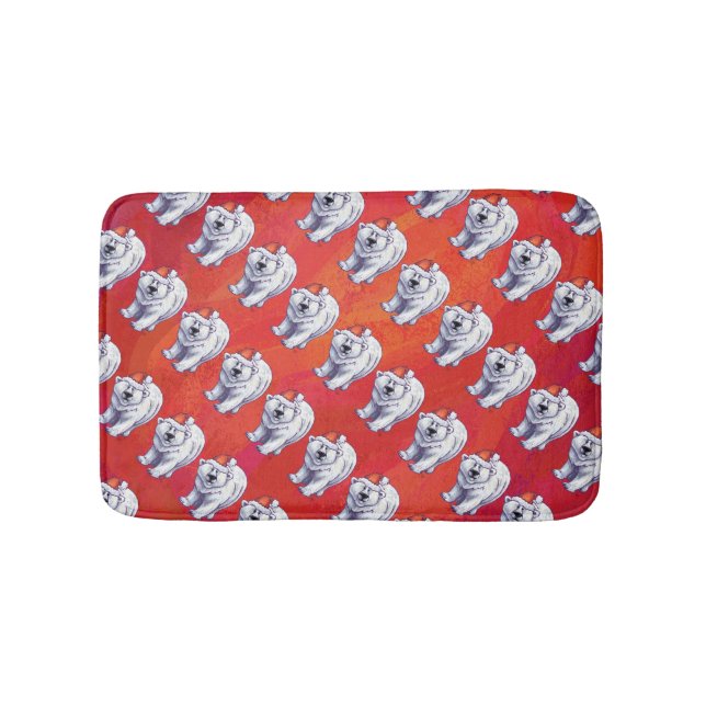 Polar Bear Christmas On Red Bathroom Mat (Front)