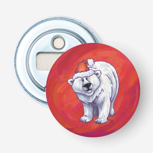 Polar Bear Christmas On Red Bottle Opener (Front)