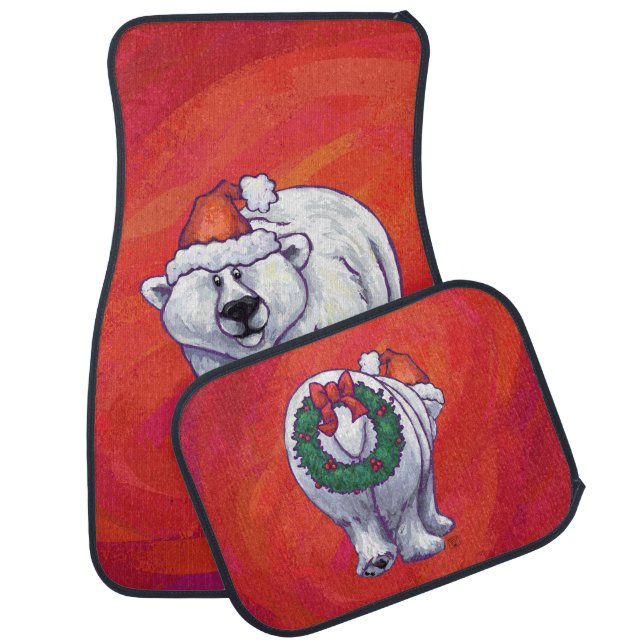 Polar Bear Christmas On Red Car Mat (Set)
