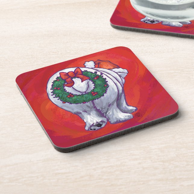 Polar Bear Christmas On Red Coaster (Left Side)