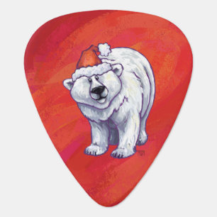 Polar Bear Christmas On Red Guitar Pick