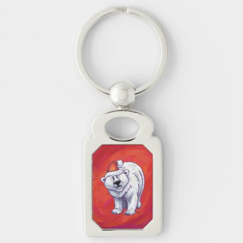 Polar Bear Christmas On Red Keychain