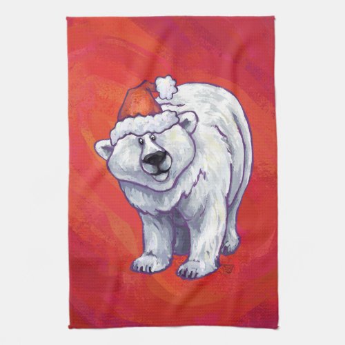 Polar Bear Christmas On Red Kitchen Towel