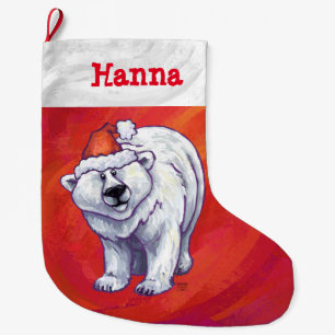 Polar Bear Christmas On Red Large Christmas Stocking