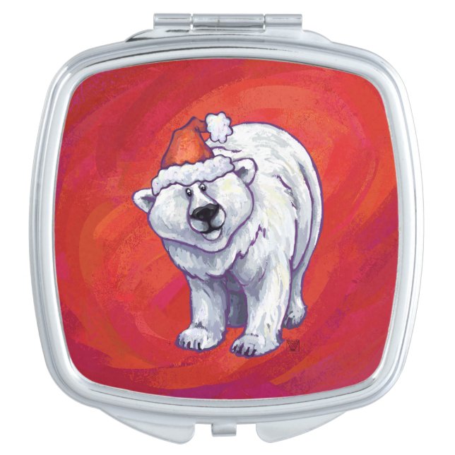 Polar Bear Christmas On Red Makeup Mirror (Front)