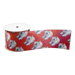 Polar Bear Christmas On Red Satin Ribbon