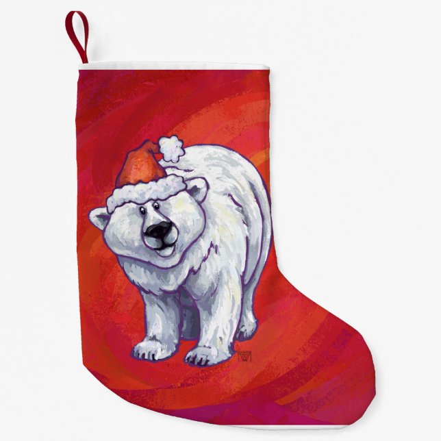 Polar Bear Christmas On Red Small Christmas Stocking (Front)