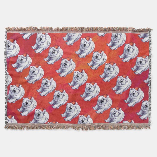 Polar Bear Christmas On Red Throw Blanket (Front)