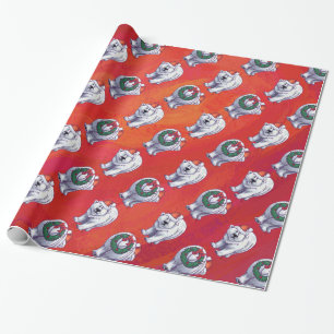 Polar Bear Christmas On Red Wrapping Paper