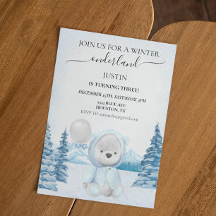 Polar Bear Christmas One First Birthday Winter  Invitation