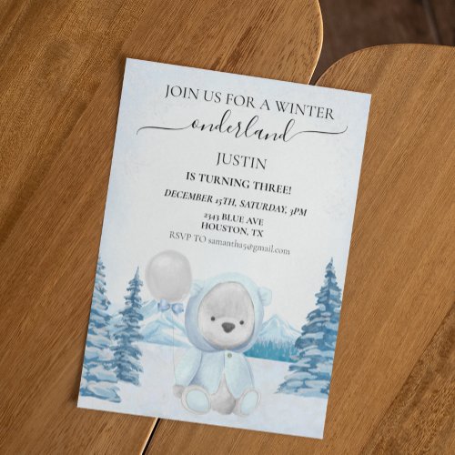 Polar Bear Christmas One First Birthday Winter  Invitation