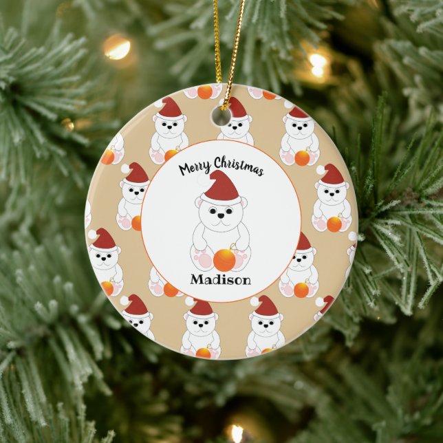 Polar bear Christmas ornament pattern Personalize (Tree)