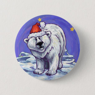 Polar Bear Christmas Pinback Button