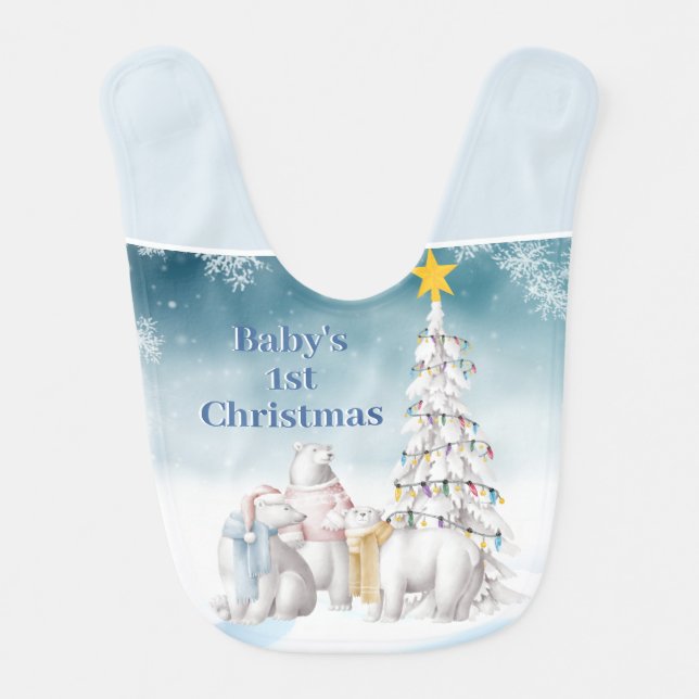 Polar Bear Christmas Reversible Baby Bib (Front)