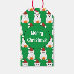 Polar bear Christmas Santa cute green To From Gift Tags