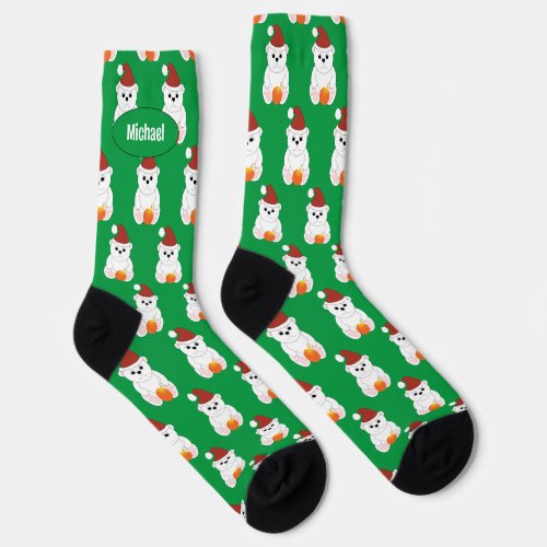 Polar bear Christmas Santa cute pattern Your name Socks