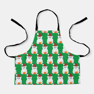 Polar bear Christmas Santa hat cute pattern green Apron