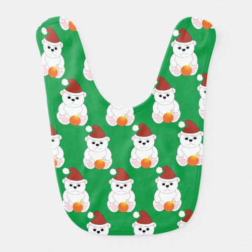 Polar bear Christmas Santa hat cute pattern green Baby Bib