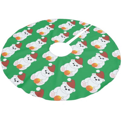Polar bear Christmas Santa hat cute pattern green Brushed Polyester Tree Skirt