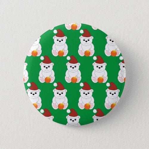 Polar bear Christmas Santa hat cute pattern green Button