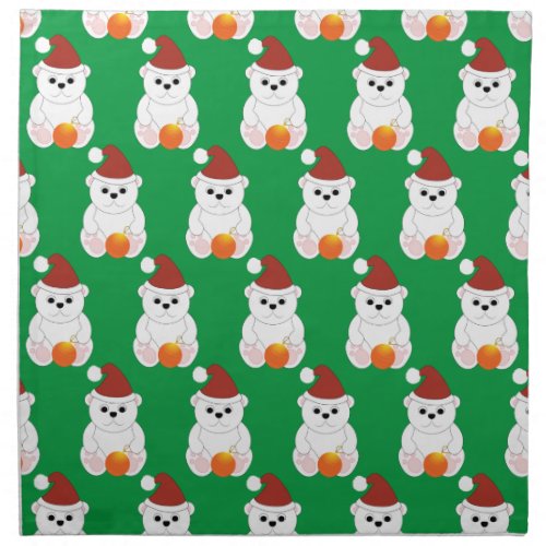 Polar bear Christmas Santa hat cute pattern green Cloth Napkin