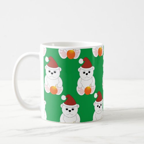 Polar bear Christmas Santa hat cute pattern green Coffee Mug