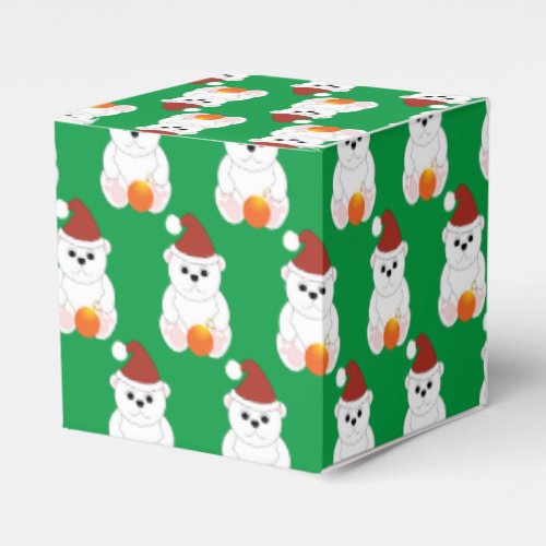 Polar bear Christmas Santa hat cute pattern green Favor Boxes