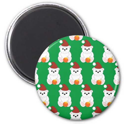 Polar bear Christmas Santa hat cute pattern green Magnet