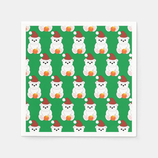 Polar bear Christmas Santa hat cute pattern green Napkins (Front)