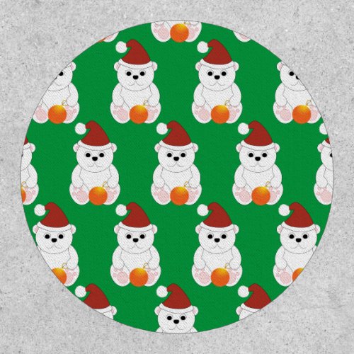 Polar bear Christmas Santa hat cute pattern green Patch