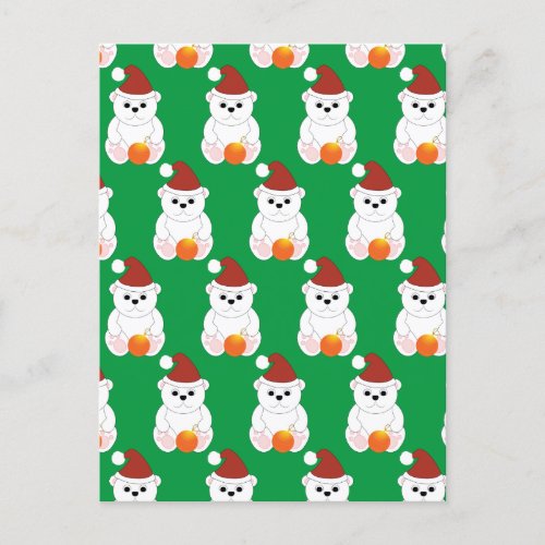 Polar bear Christmas Santa hat cute pattern green Postcard