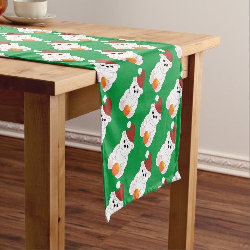 Polar bear Christmas Santa hat cute pattern green Short Table Runner