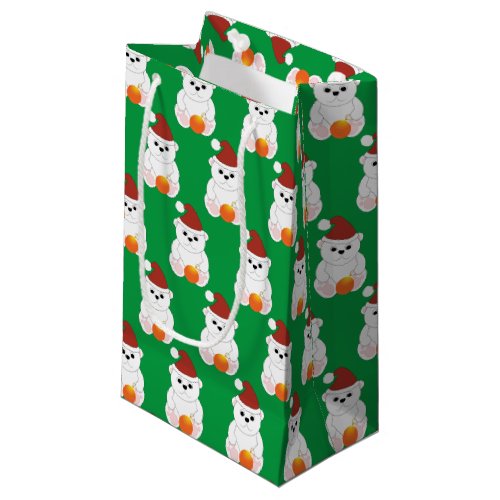 Polar bear Christmas Santa hat cute pattern green Small Gift Bag