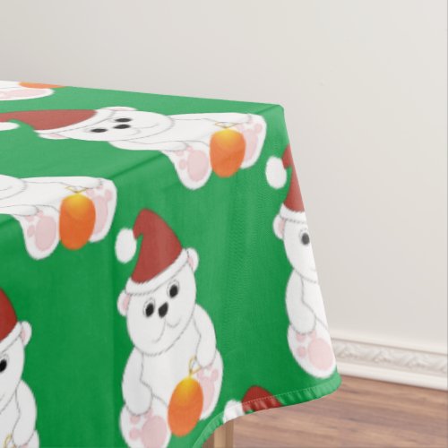 Polar bear Christmas Santa hat cute pattern green Tablecloth