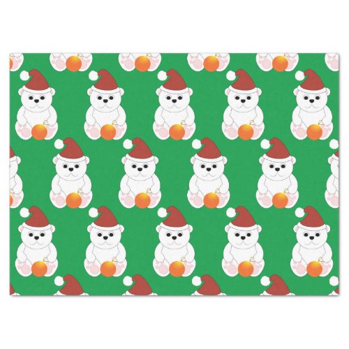 Polar bear Christmas Santa hat cute pattern green Tissue Paper