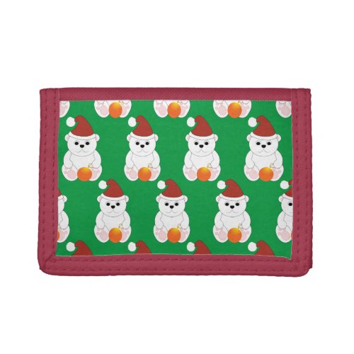 Polar bear Christmas Santa hat cute pattern green Trifold Wallet