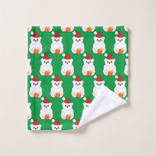 Polar bear Christmas Santa hat cute pattern green Wash Cloth