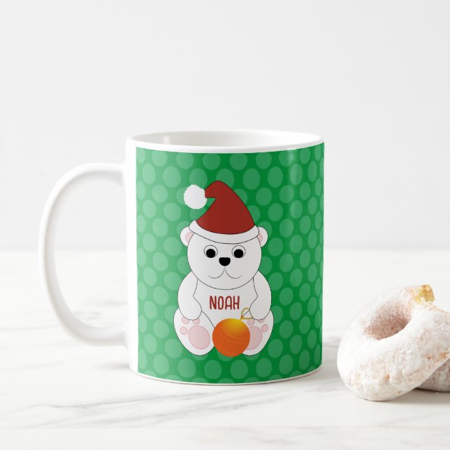 Polar bear Christmas Santa hat Personalize Coffee Mug (With Donut)