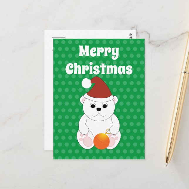 Polar bear Christmas Santa hat Personalize Postcard (Front/Back In Situ)