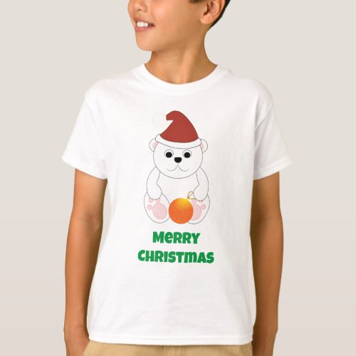 Polar bear Christmas Santa hat Personalize text T_Shirt