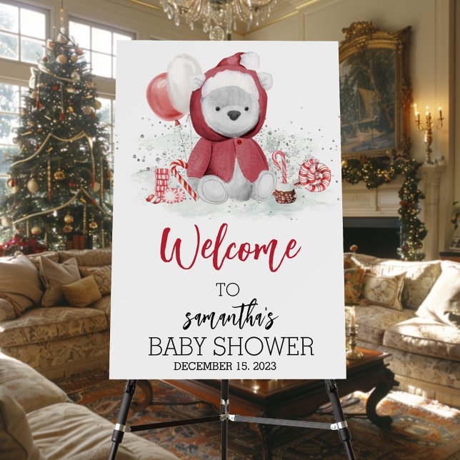 Polar Bear Christmas Santa Welcome Baby Shower   Foam Board (Creator Uploaded)