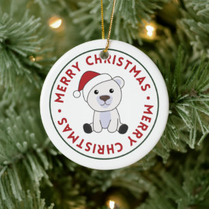 Polar Bear Christmas Snow Winter Animals Polar Cer Ceramic Ornament