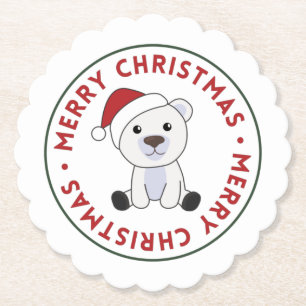 Polar Bear Christmas Snow Winter Animals Polar Pap Paper Coaster