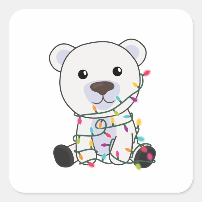 Polar Bear Christmas Snow Winter Animals Polar Square Sticker (Front)