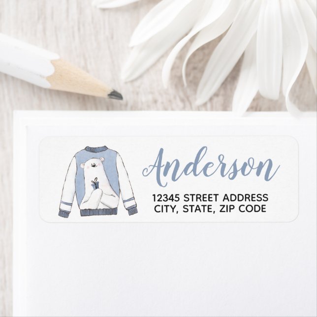 Polar Bear Christmas Sweater Return Address Label (Insitu)